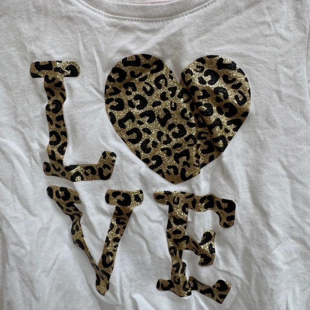 The Children's Place 3T White and Brown Short Sleeve Tee Love in Leopard Print